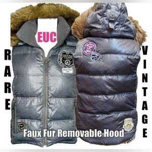 Victoria Secret Pink Rare Vintage Are We There Yet Down Puffer Fur Hood Vest